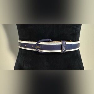 Preloved Vintage Yves Saint Laurent Blue and White Belt 29.5”
